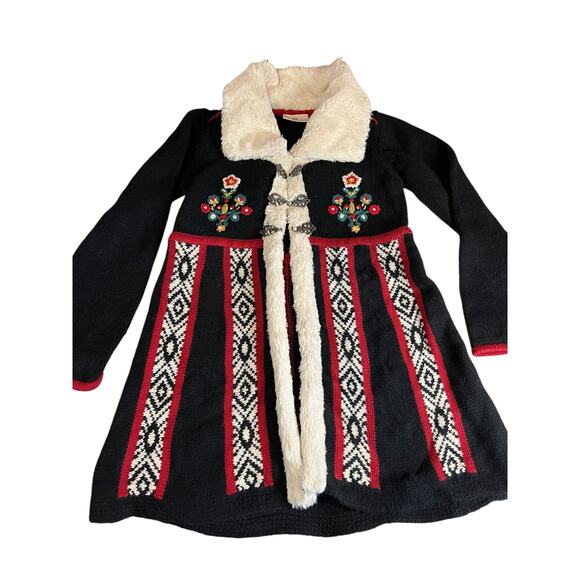 Hanna Andersson Other - Hanna Andersson Nordic Embroidered Winter Faux Fur Trim Sweater Coat 6/7